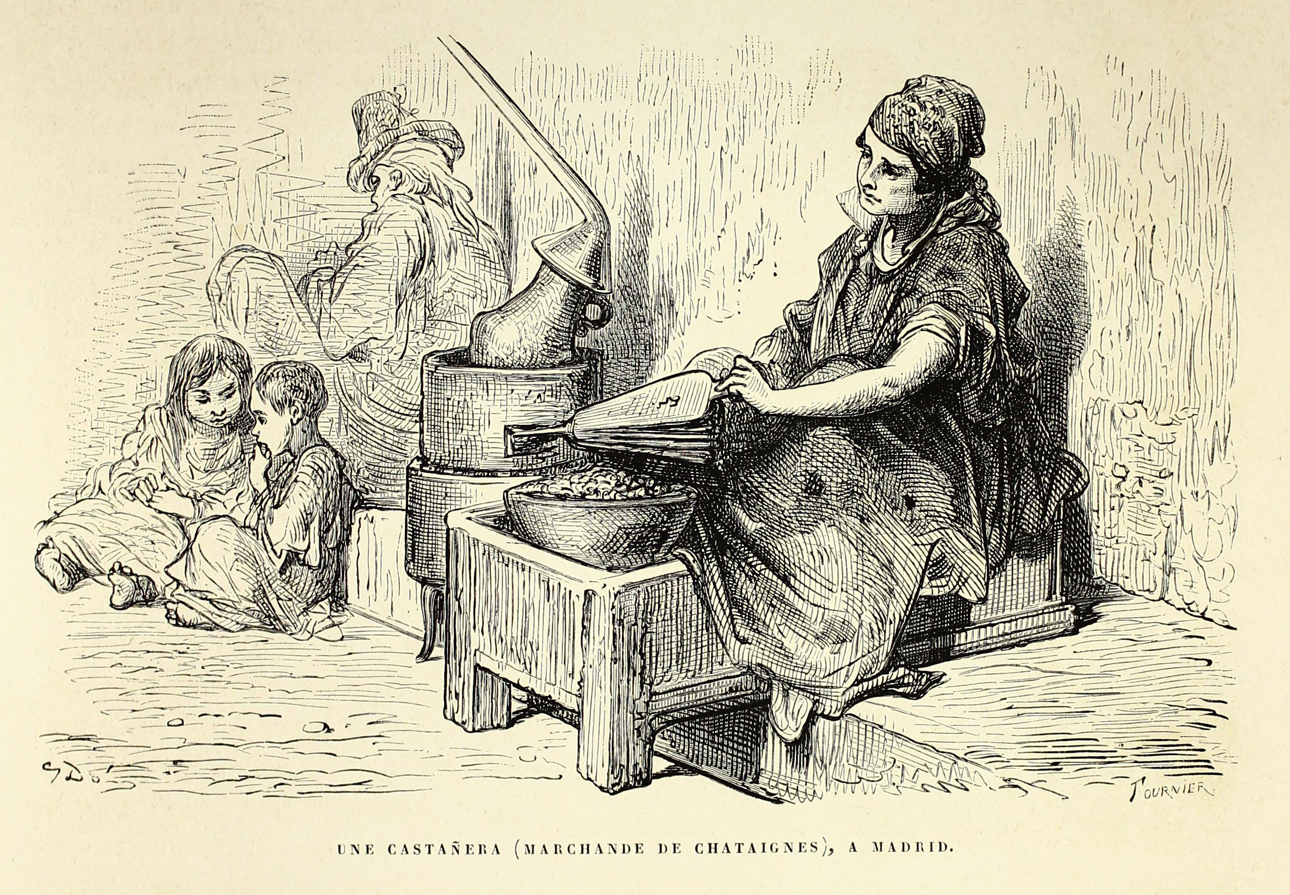 Castañera de Madrid, dibujada por Doré en 1862.